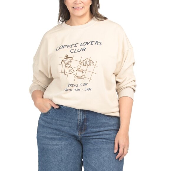 GILLI Taupe Plus Coffee Club Sweatshirt - Picture 1 of 2
